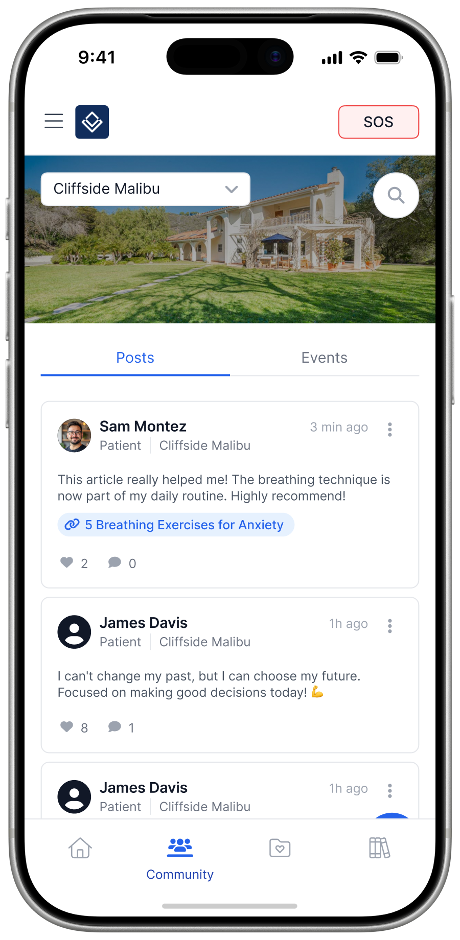 Community Alumni App screen