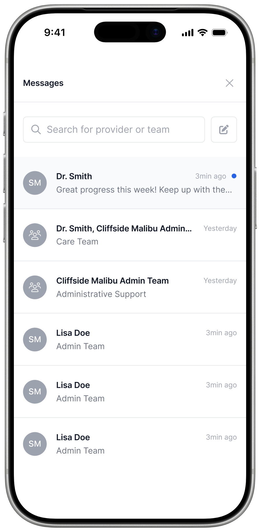 Messages Alumni App screen