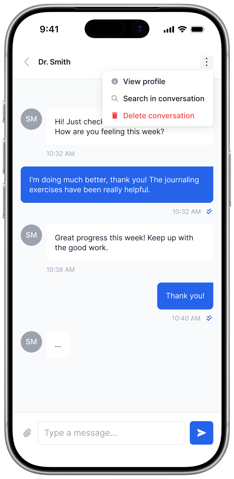 Messages Alumni App screen